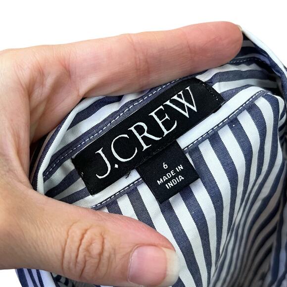 J Crew Fitted Button Up Shirt Cropped 6 Striped Poplin Stretch Preppy Classic - Picture 5 of 6